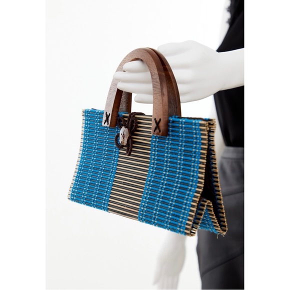 Vintage slat sticks and wooden handle handbag - Picture 2 of 7